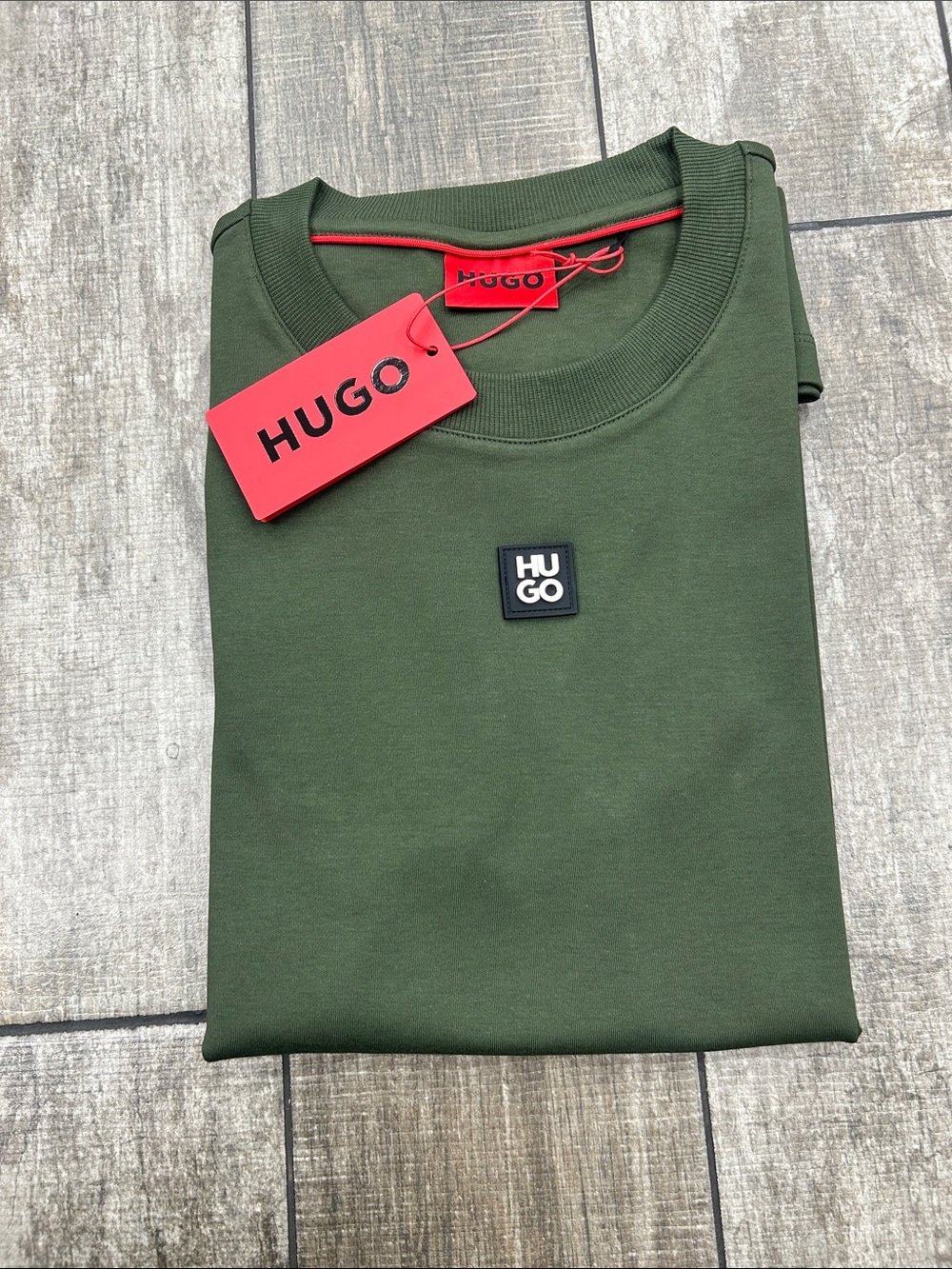 HUGO Forest Green Crewneck with Stacked Metal Logo NWT